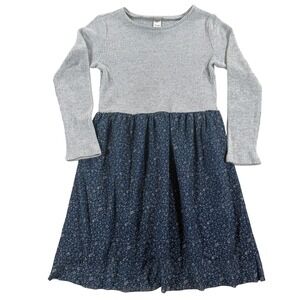 OshKosh Bgosh Girls Grey Ribbed Knit Navy Floral Long Sleeve Dress Size 10 10A